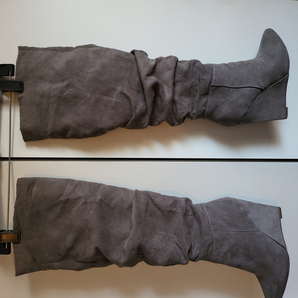 Grey wedge boots